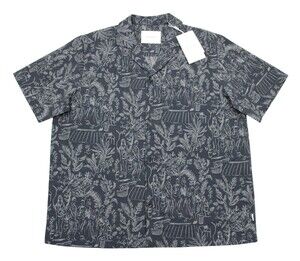 Les Deux Camp Shirt Mens Large Black Lesley Dancing Jacquard Short Sleeve